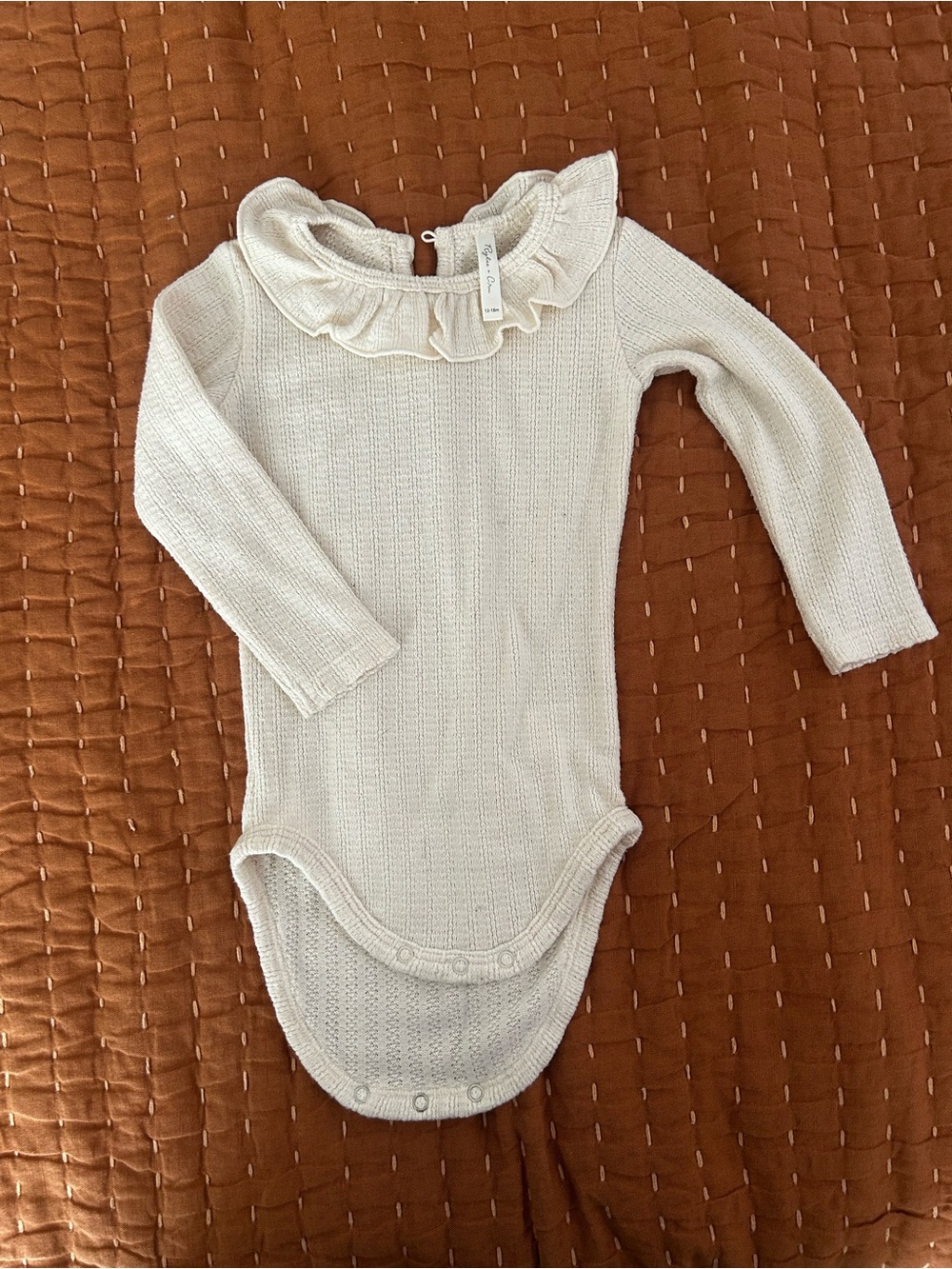 Rylee + Cru Cream Ruffle-Collar Long Sleeve One-Piece